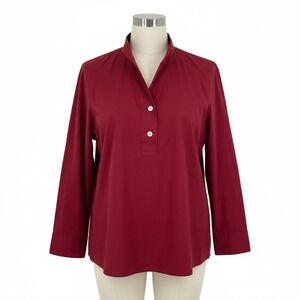 Talbots Plus Non-Iron Popover Shirt Deep Red Cotton Blend Long Sleeve 3X